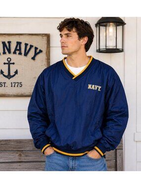 Vintage Dodger US Navy Pullover Windbreaker XL Blue Gold V Neck NWT USA